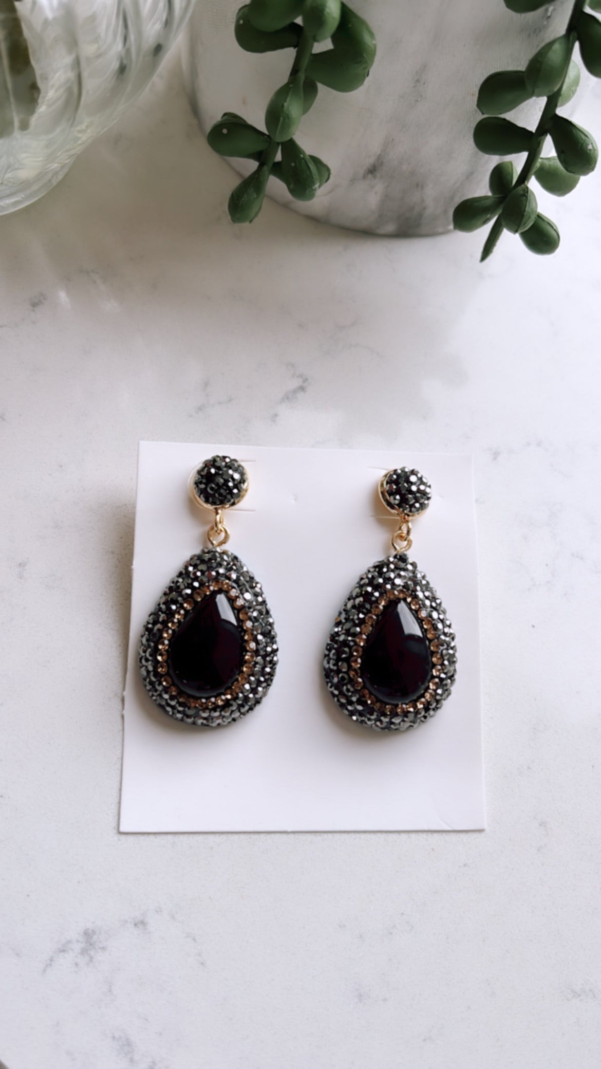 Black Onyx Crystal Drop Earrings