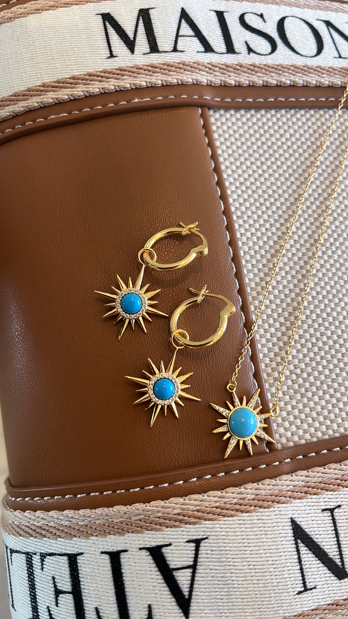 Blue Turquoise Sun Star Earrings