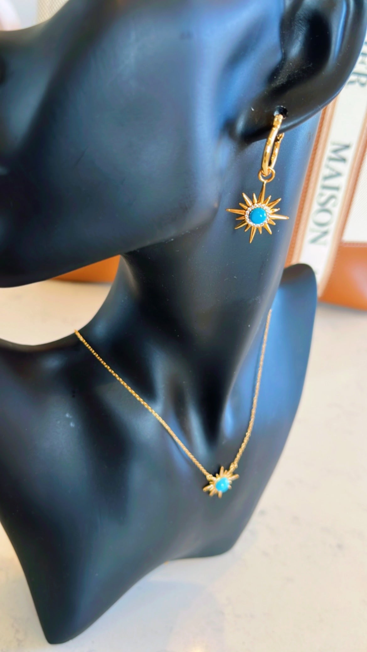 Blue Turquoise Sun Star Earrings