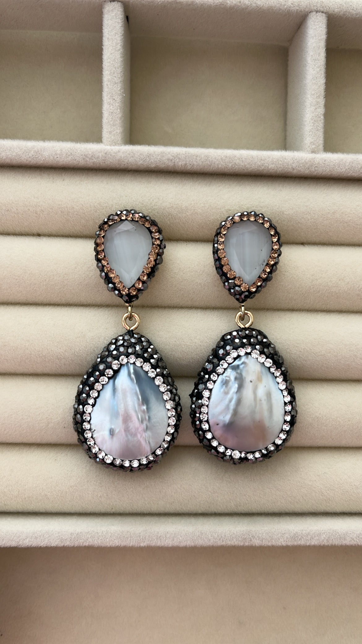 “Silver Cloud” Gemstone & Shell Drop Earrings