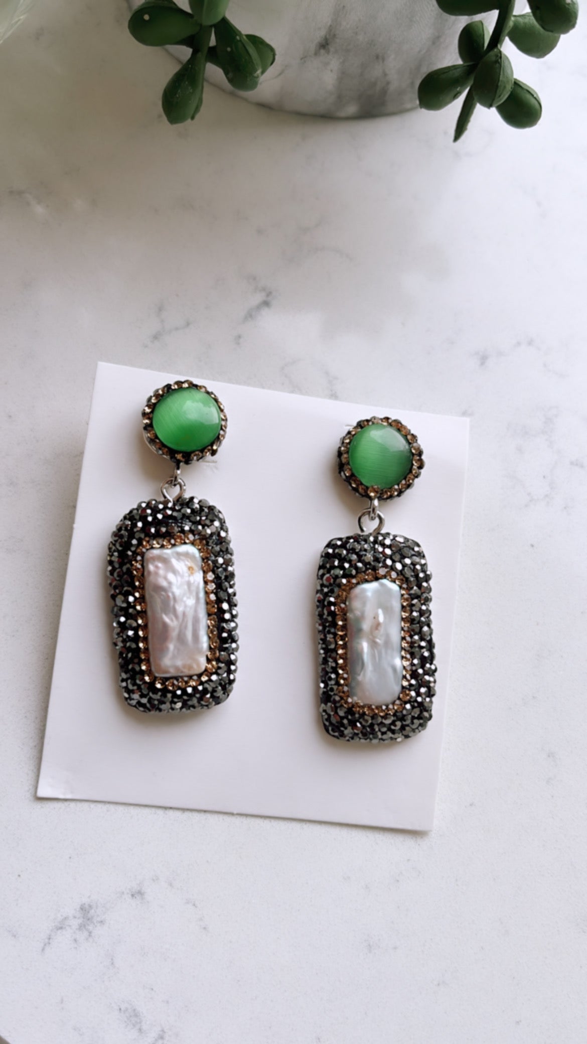 Green Gemstone & Baroque Pearl Drops