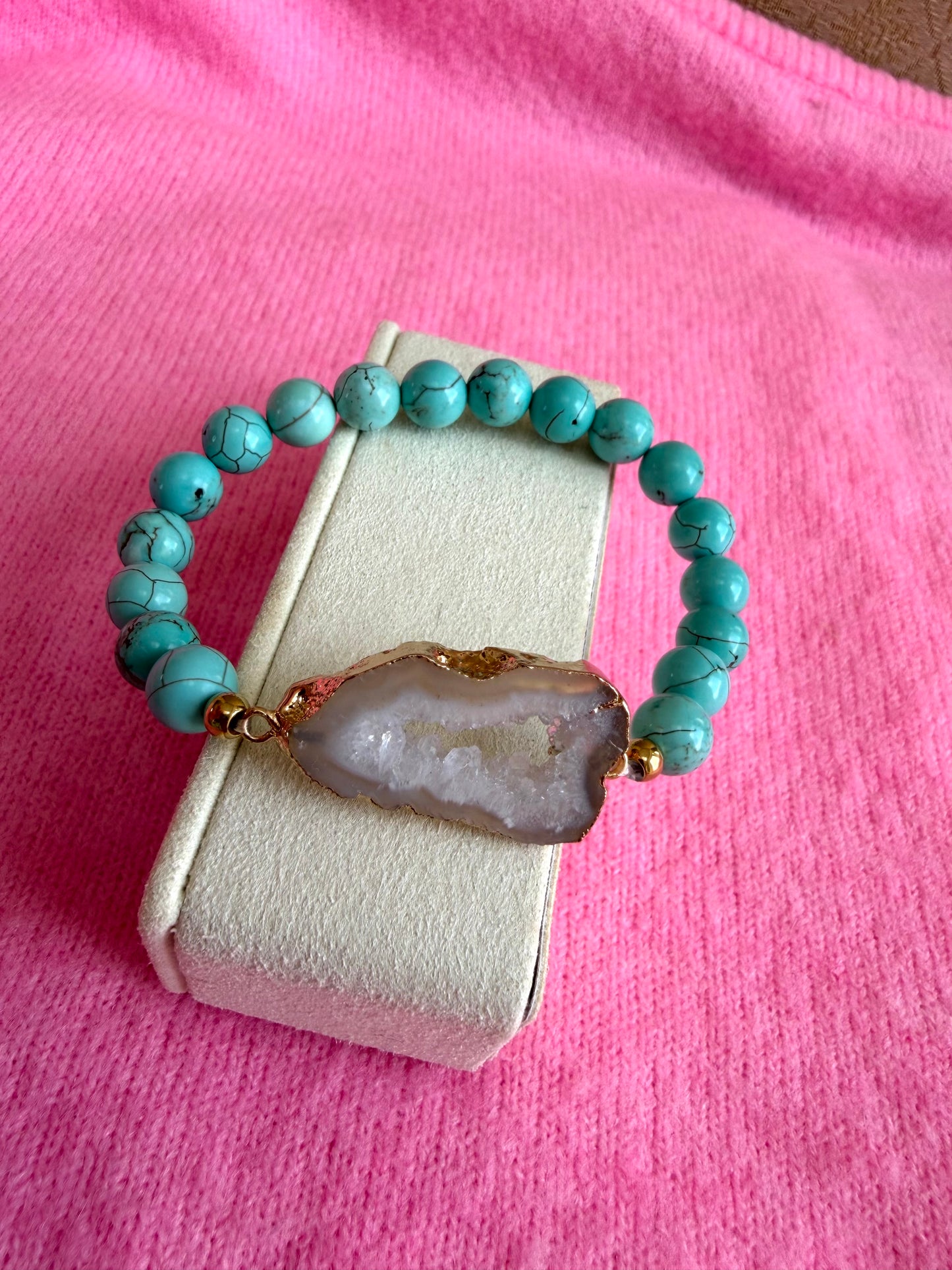 Turquoise Bracelet with Druzy pendant