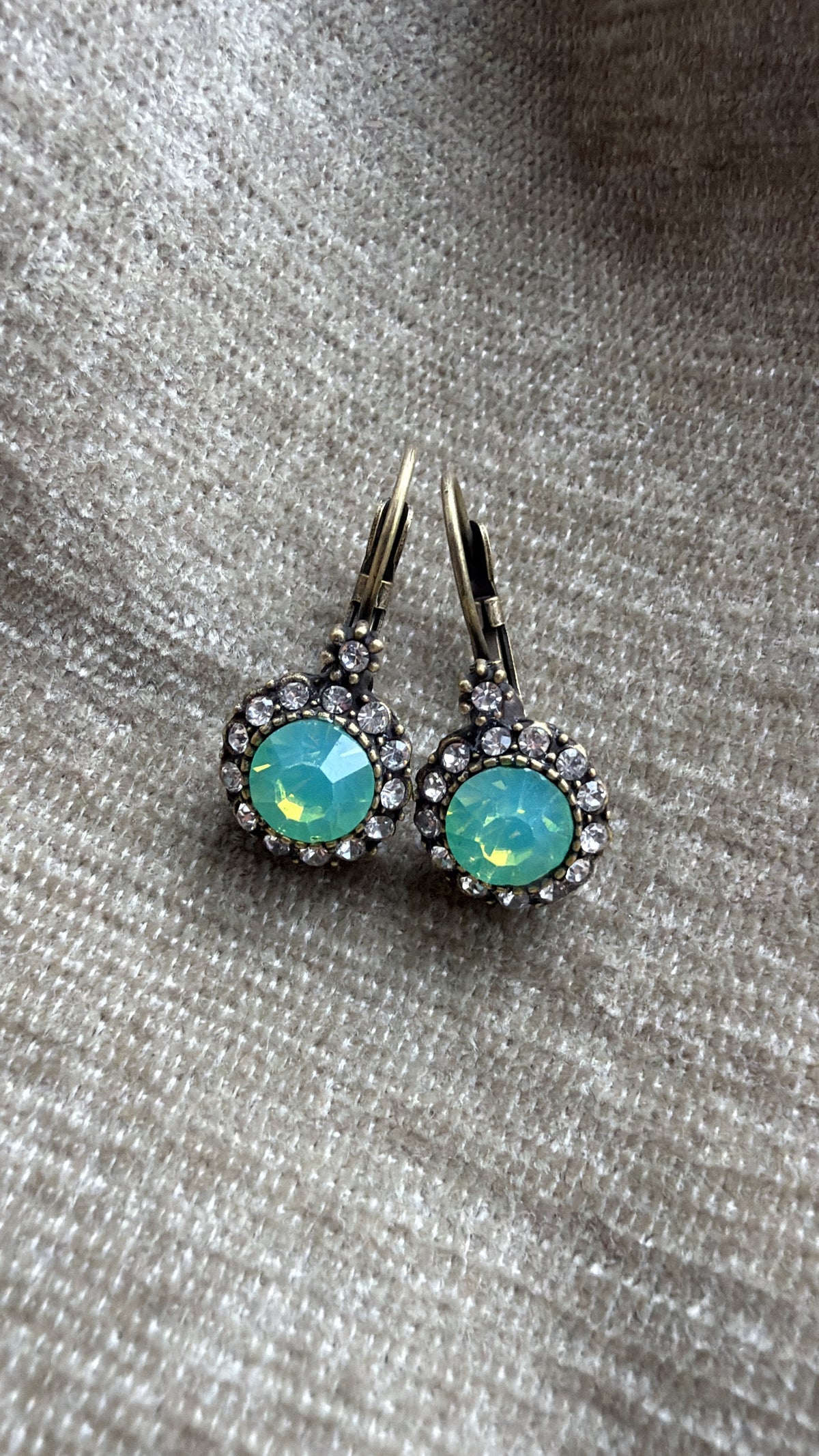 Coral Green Antique Gold Earrings