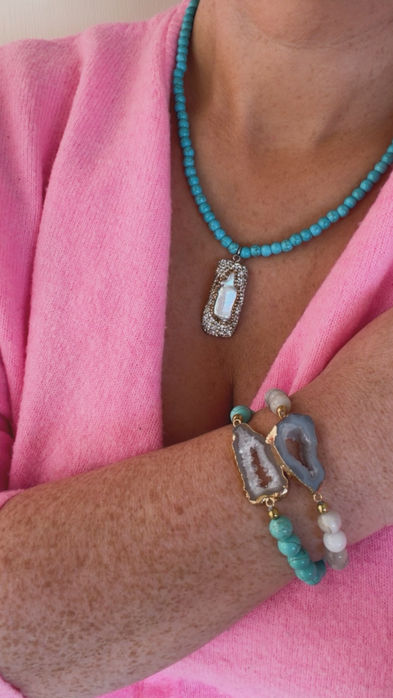 White Agate with Druzy Bracelet