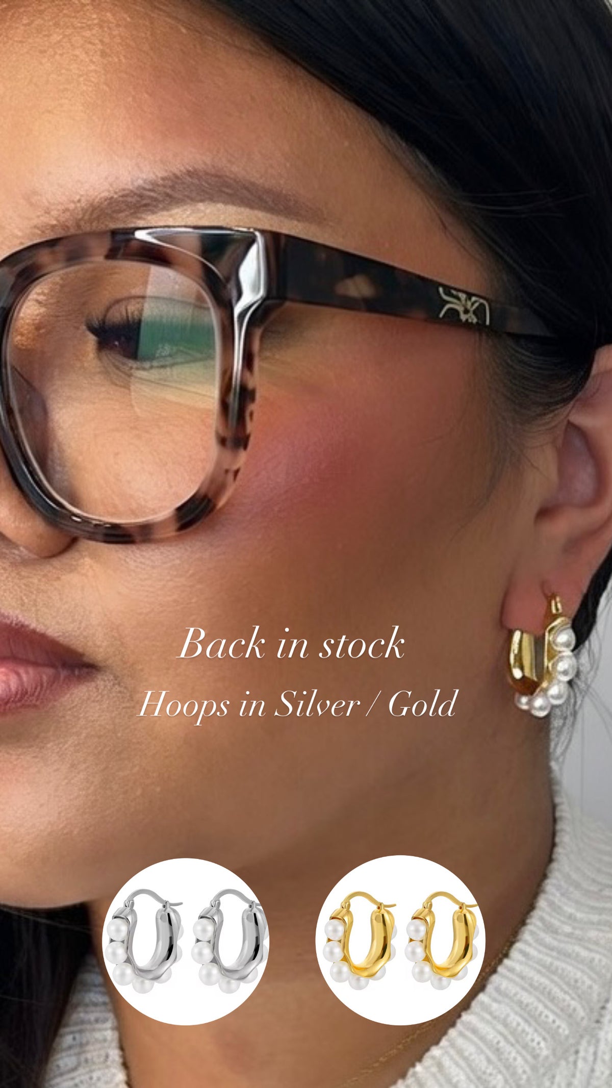 Silver Pearl Hoops
