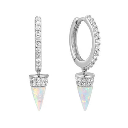 Opal & Diamond Huggie Earrings~ Silver