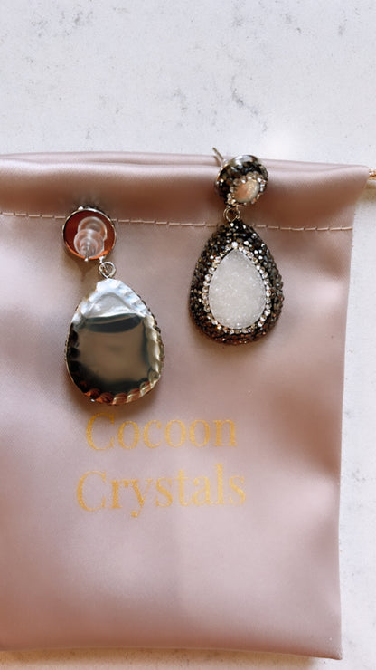 Sugar Druzy Crystal and Pearl Drop Earrings