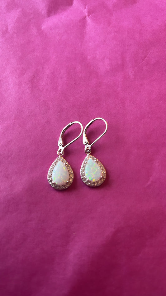 White Fire Opal Earrings