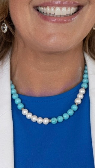 Turquoise & Pearl Chunky Necklace