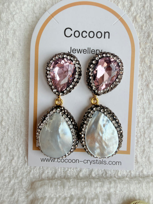 Pink Gemstone & Shell Earrings