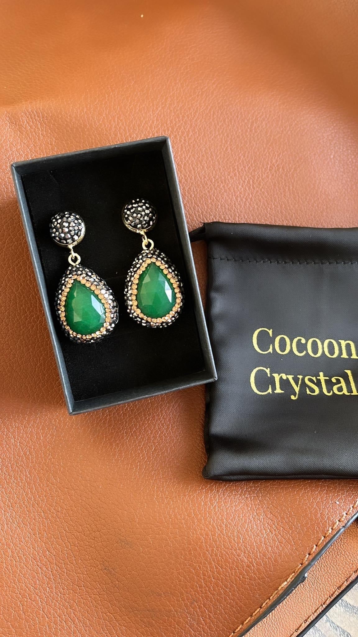 Green Jade Crystal Drop Earrings