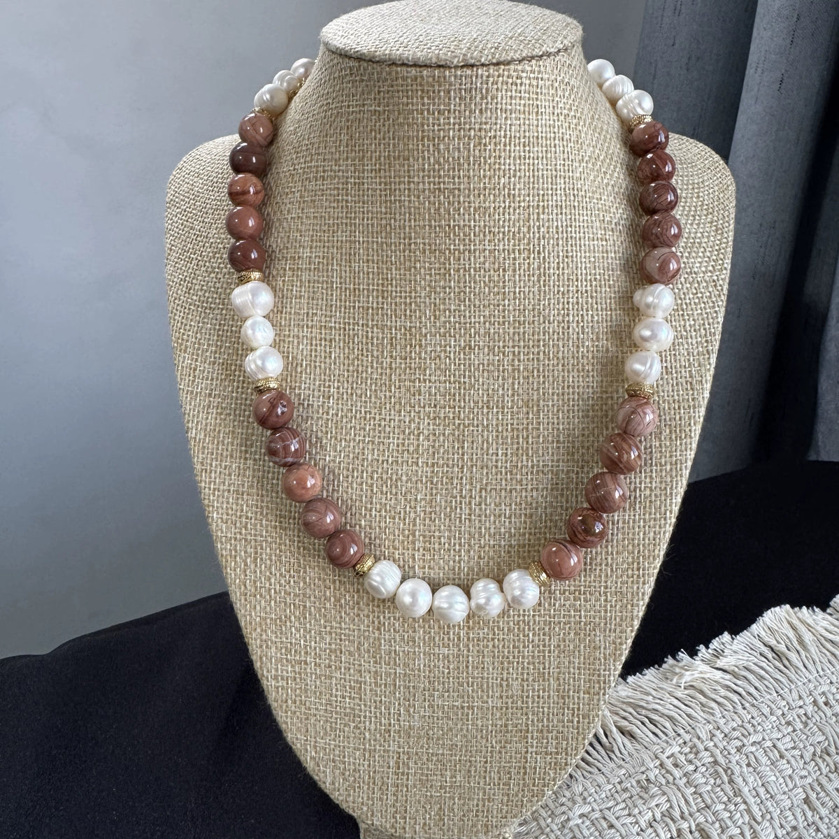 Brown Bead & Pearl Necklace