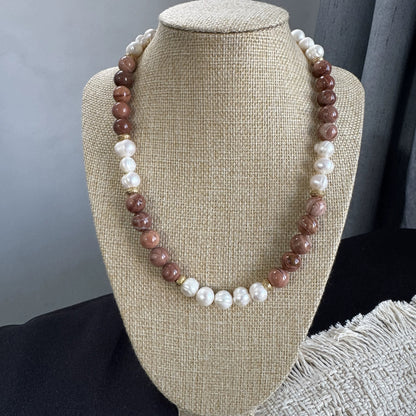 Brown Bead & Pearl Necklace