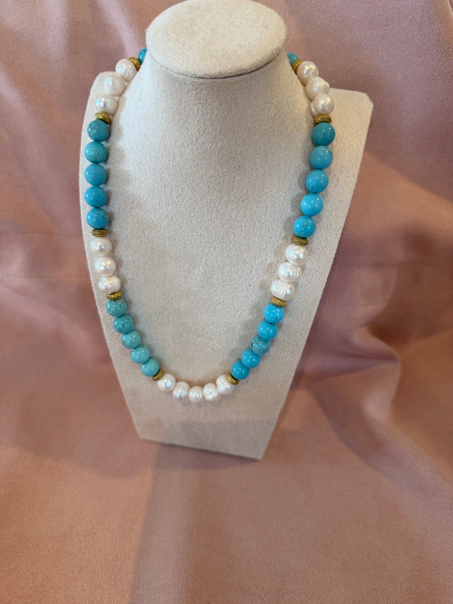 Turquoise & Pearl Chunky Necklace