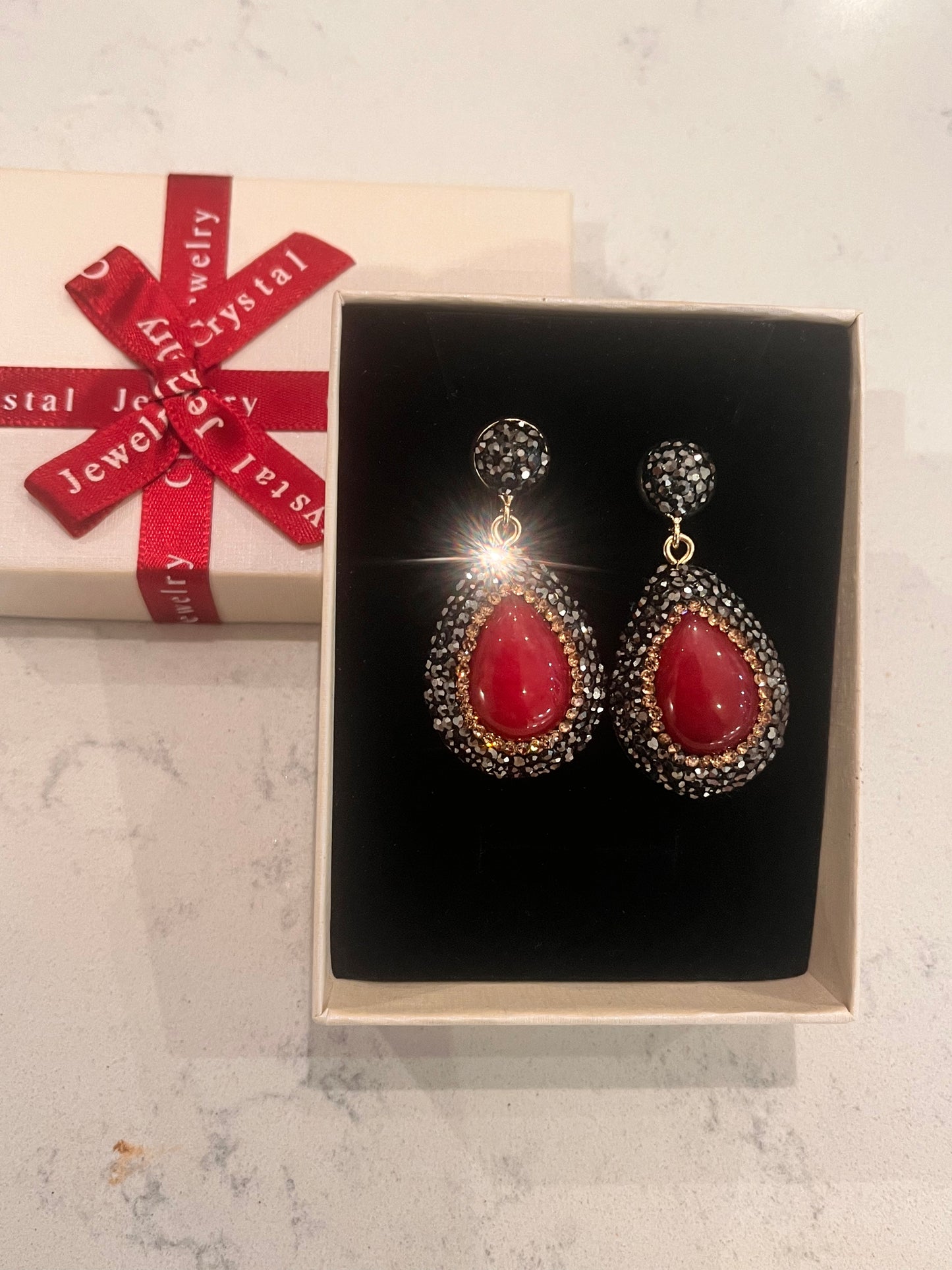 Luscious Red Berry Crystal Drop Earrings