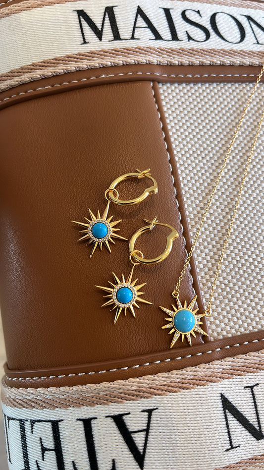 Blue Turquoise Sun Star Earrings