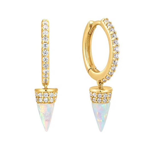 Opal & Lab Diamond Huggie Earrings ~ Gold