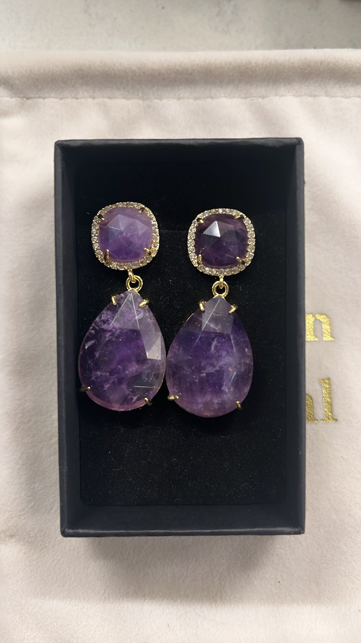 Amethyst Crystal Double Drop Earrings