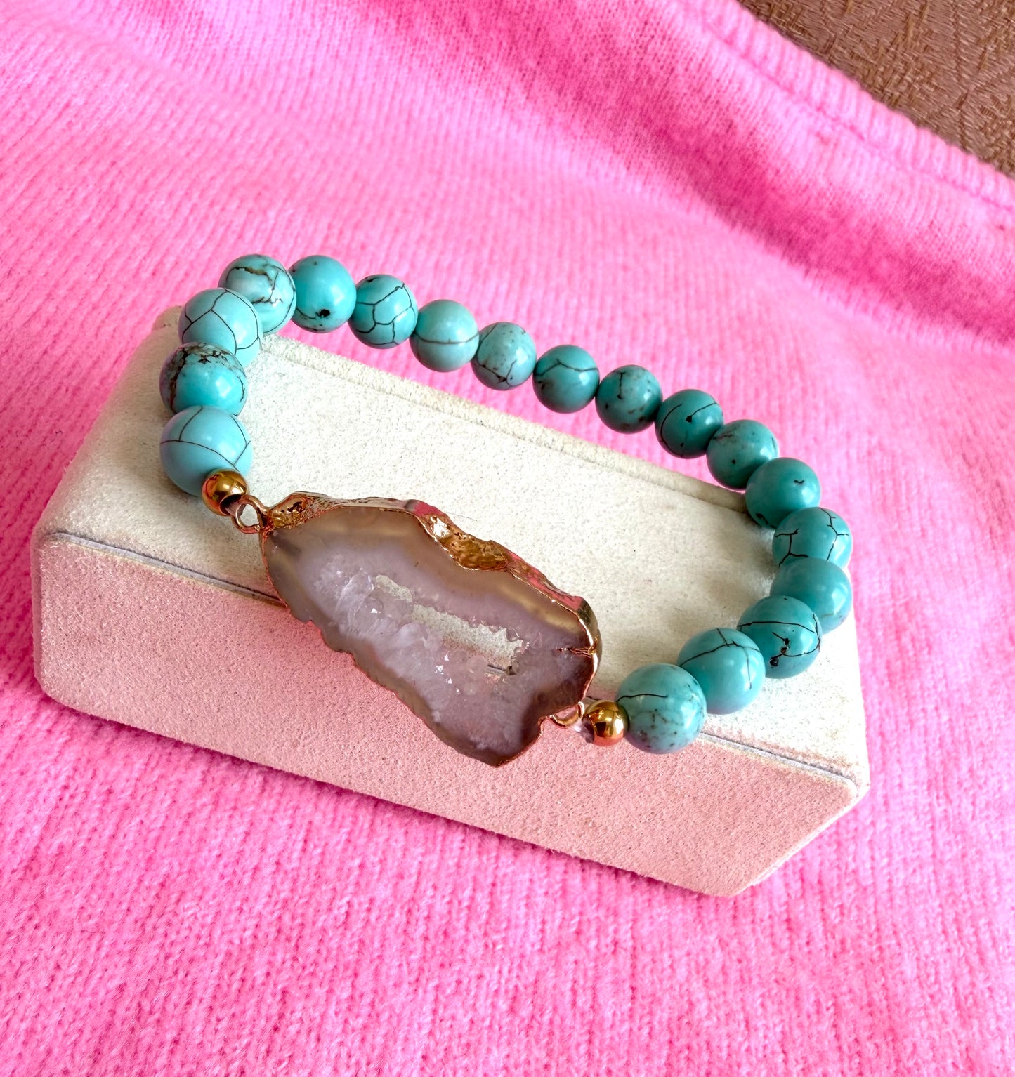 Turquoise Bracelet with Druzy pendant
