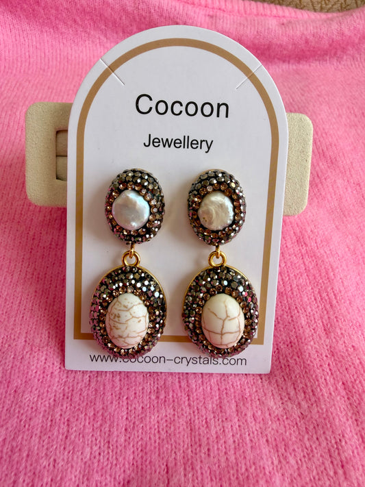 White Turquoise and Pearl Earrings