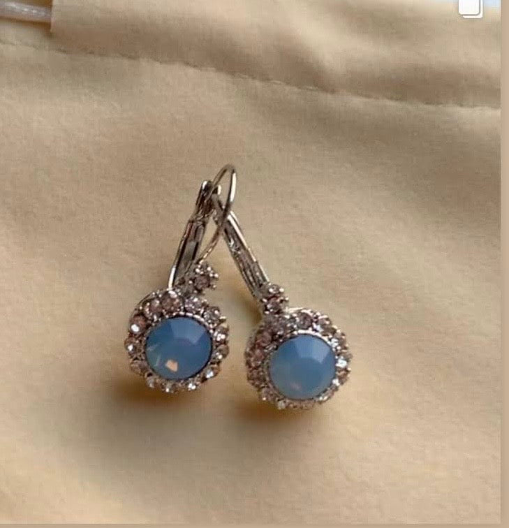 Blue Opalite Crystal Earrings - Silver