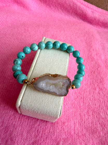 Turquoise Bracelet with Druzy pendant