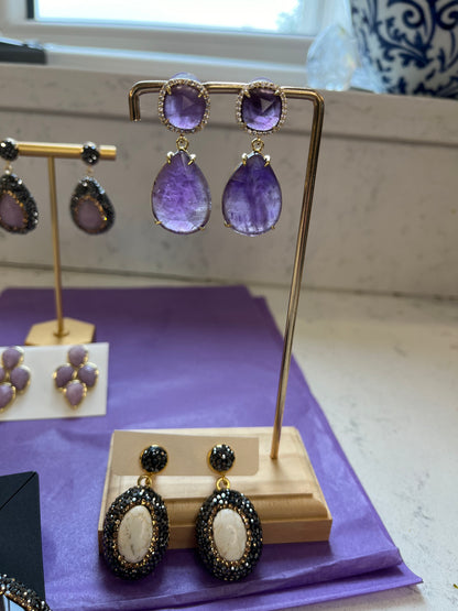 Amethyst Crystal Double Drop Earrings