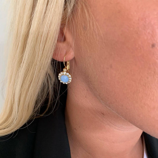 Blue Opalite Crystal Earrings Gold