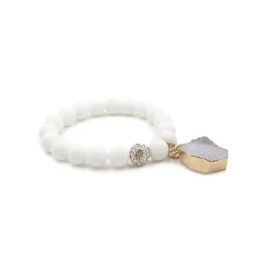 White stone & Druzy pendant bracelet