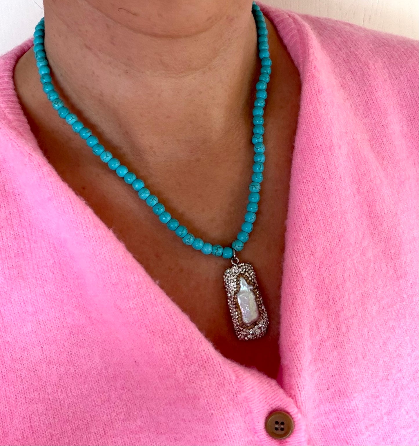 Turquoise Necklace with Baroque Pendant