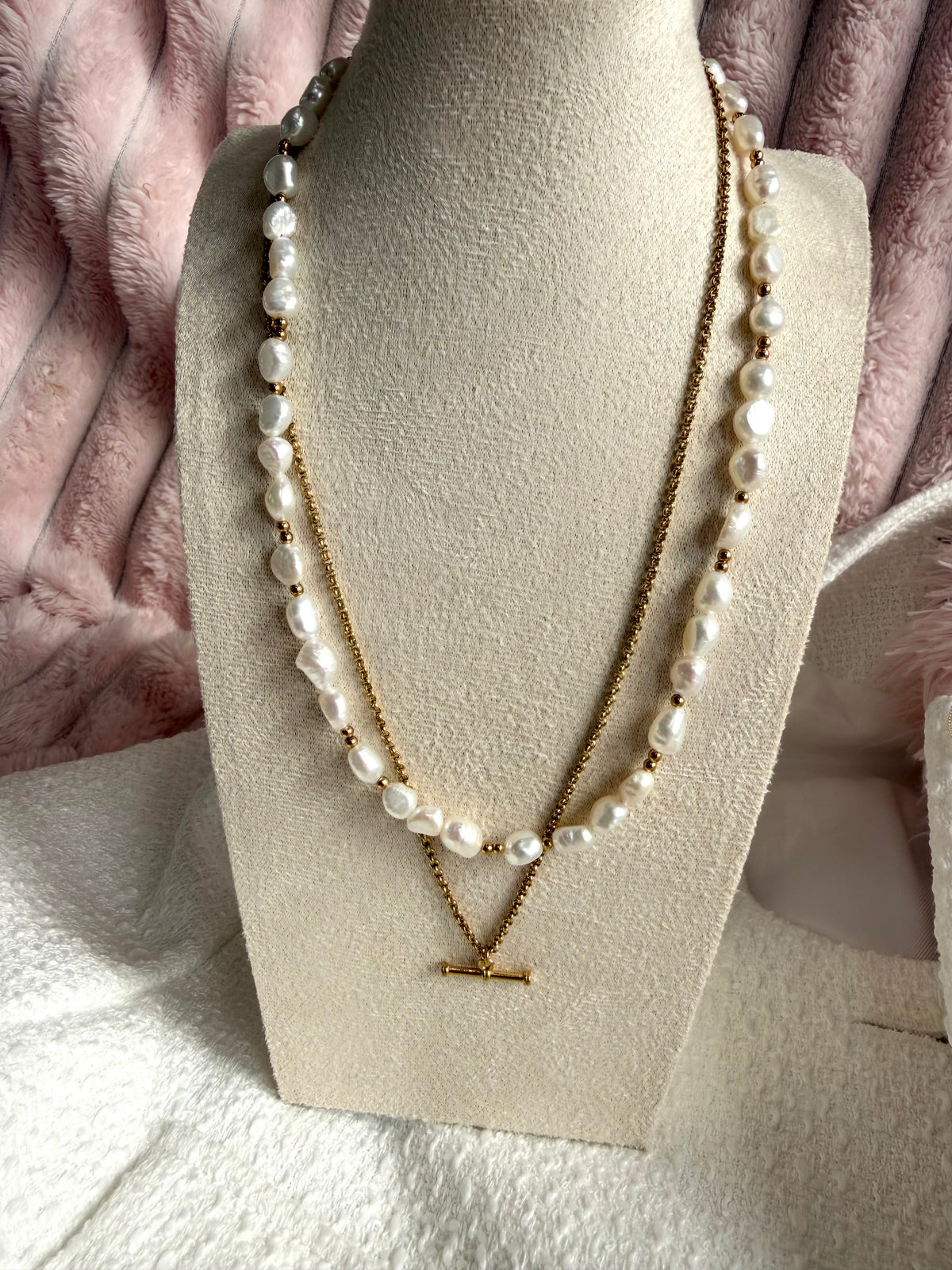 Pearl & T Bar Layered Necklace