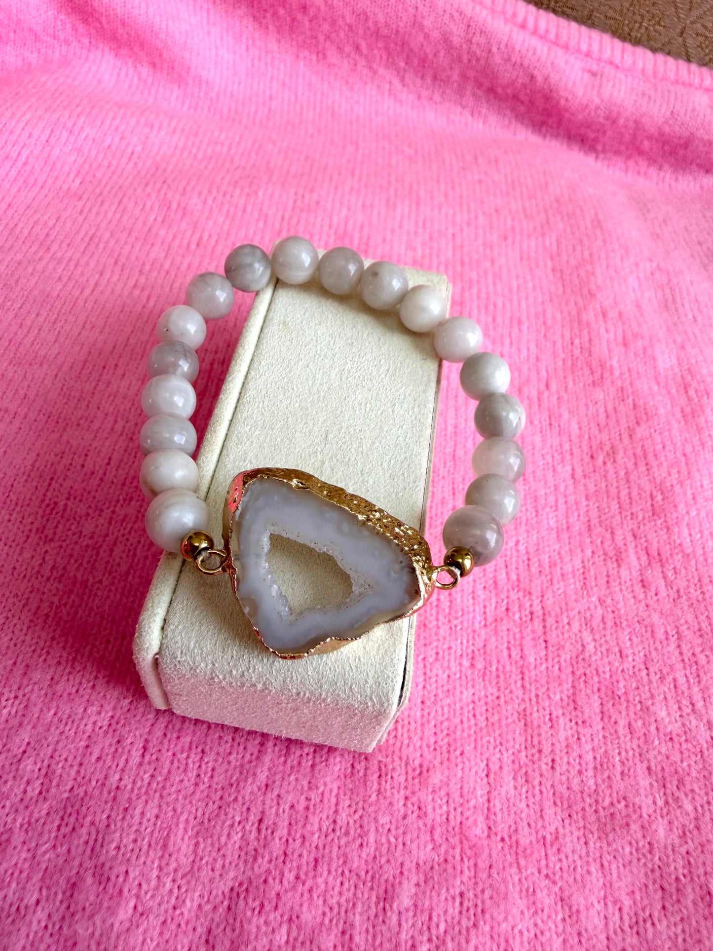 White Agate with Druzy Bracelet