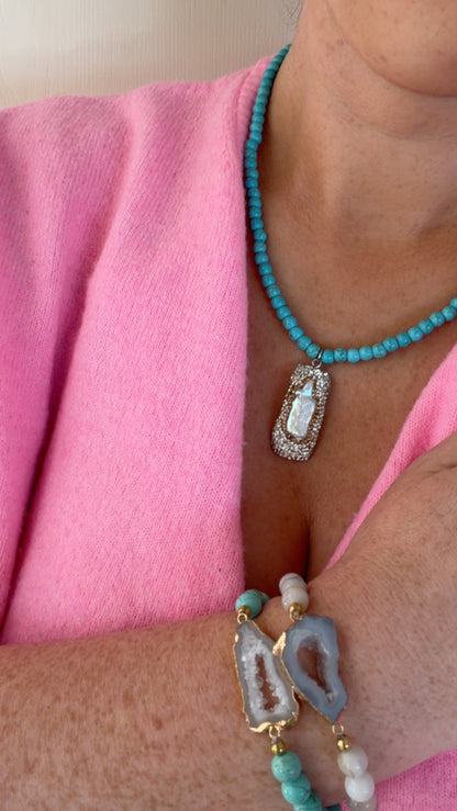 Turquoise Necklace with Baroque Pendant