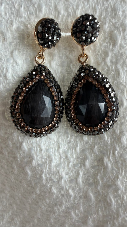 Black Onyx Crystal Drop Earrings