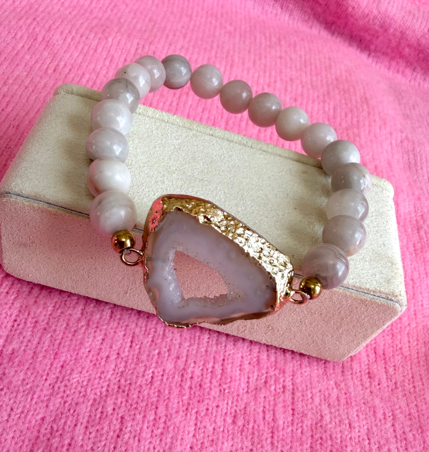 White Agate with Druzy Bracelet