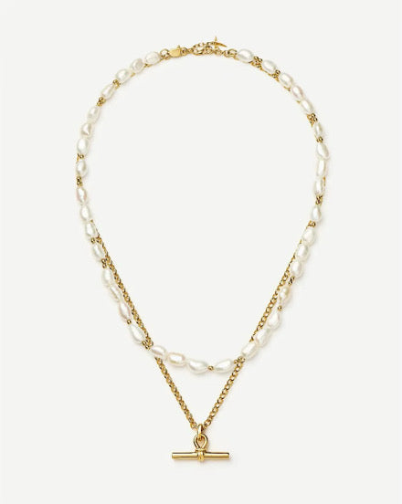 Pearl & T Bar Layered Necklace
