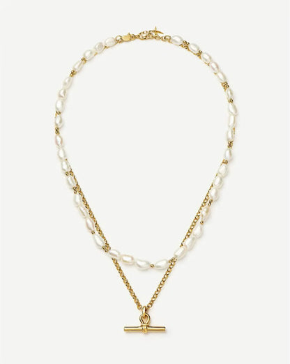 Pearl & T Bar Layered Necklace