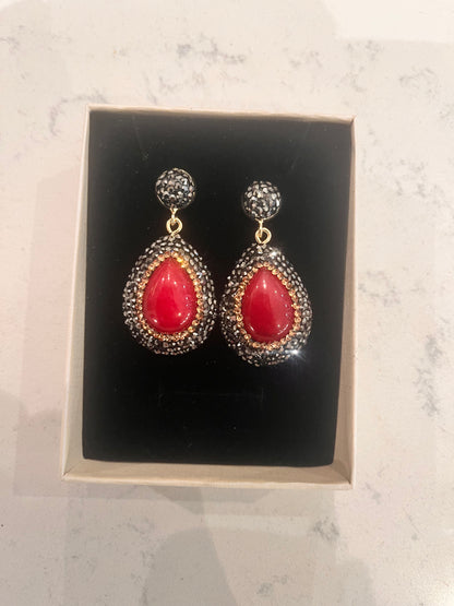 Luscious Red Berry Crystal Drop Earrings