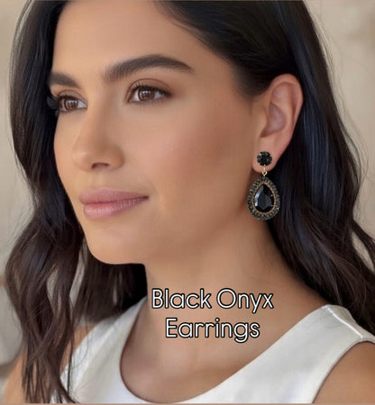 Black Onyx Crystal Drop Earrings