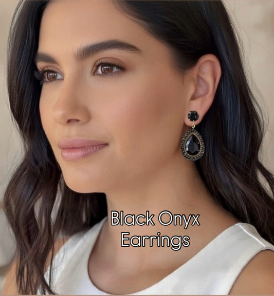 Black Onyx Crystal Drop Earrings