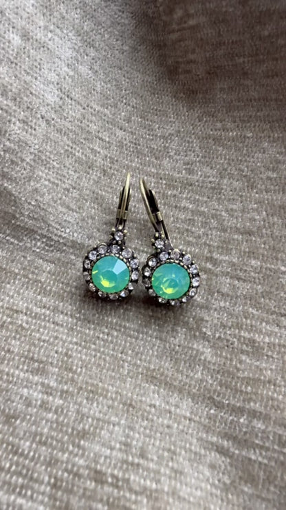 Coral Green Antique Gold Earrings