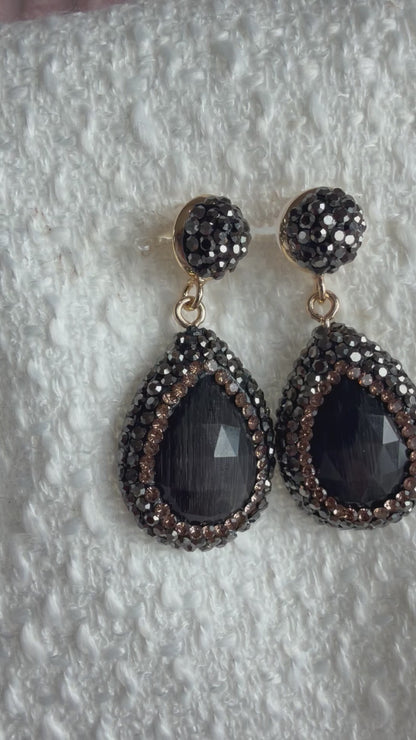 Black Onyx Crystal Drop Earrings