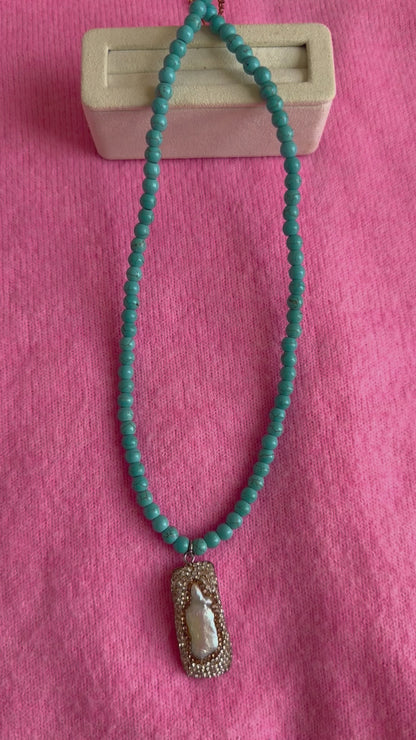 Turquoise Necklace with Baroque Pendant