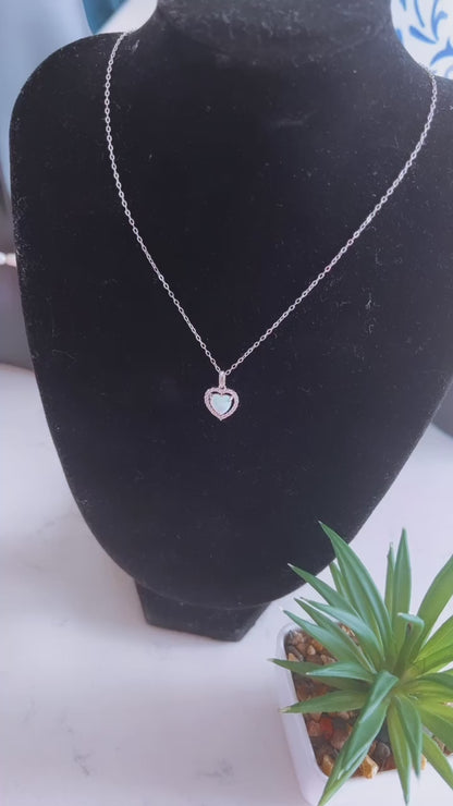 Heart Shaped Opal Crystal Necklace ~ Sterling Silver