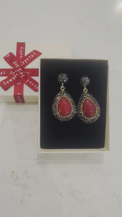 Luscious Red Berry Crystal Drop Earrings