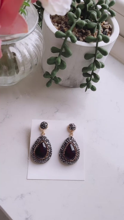 Black Onyx Crystal Drop Earrings
