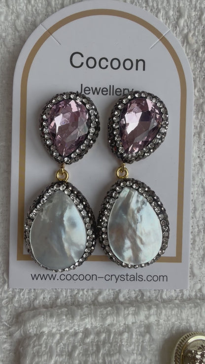 Pink Gemstone & Shell Earrings
