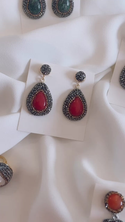 Luscious Red Berry Crystal Drop Earrings