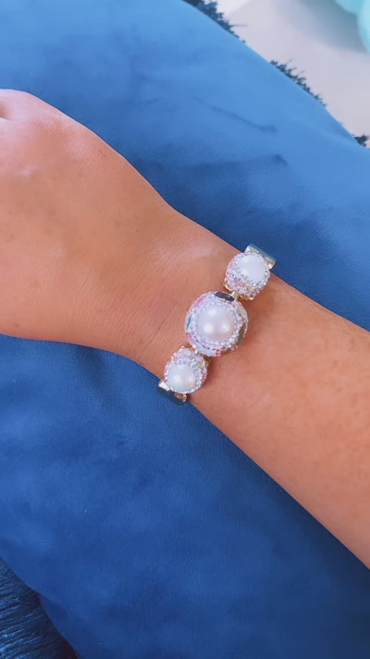 Pearl and Natural Crystal Bangle